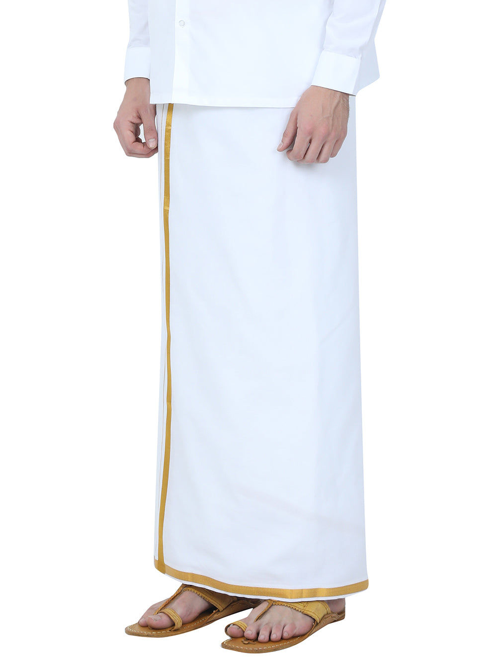 Richman White Dhoti With Gold Jari Border