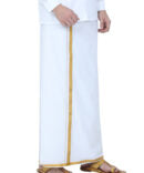 Classic White Velcro Dhoti With Gold Jari & Zip Pocket