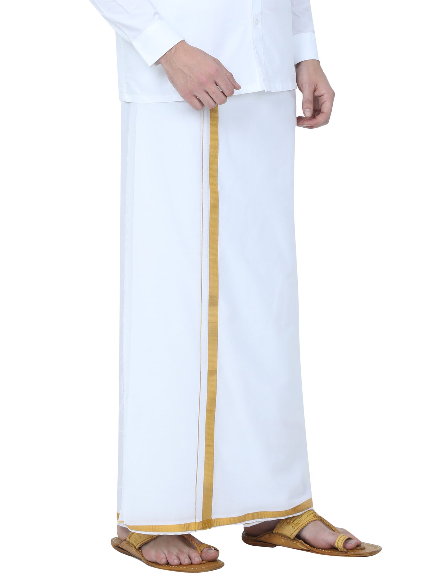 TEXAS WHITE SHIRT & GOLD DHOTI COMBO SET- FULL Sleeve (SHIRT & DHOTI)