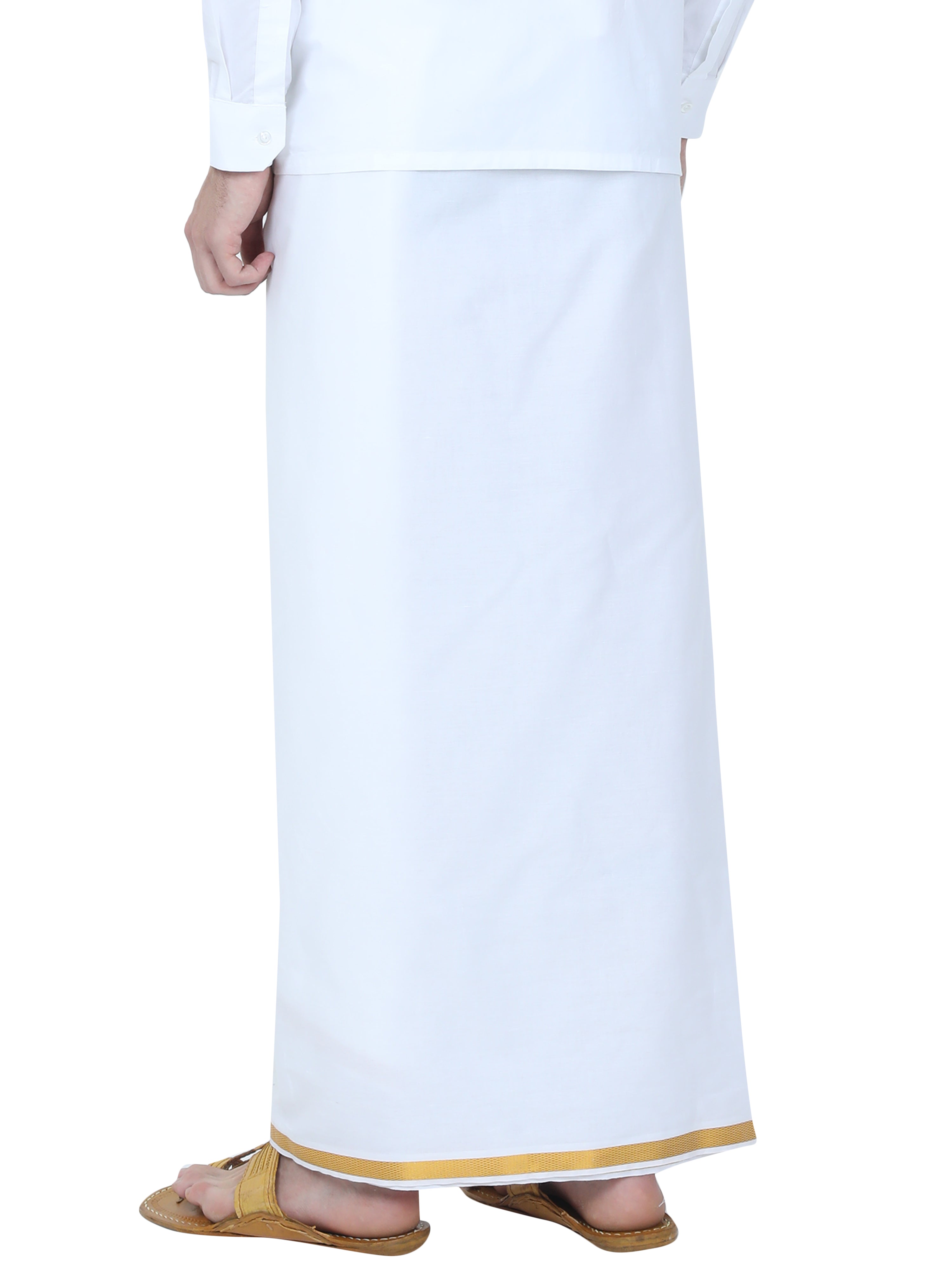 Classic White Dhoti With Gold Jari Border