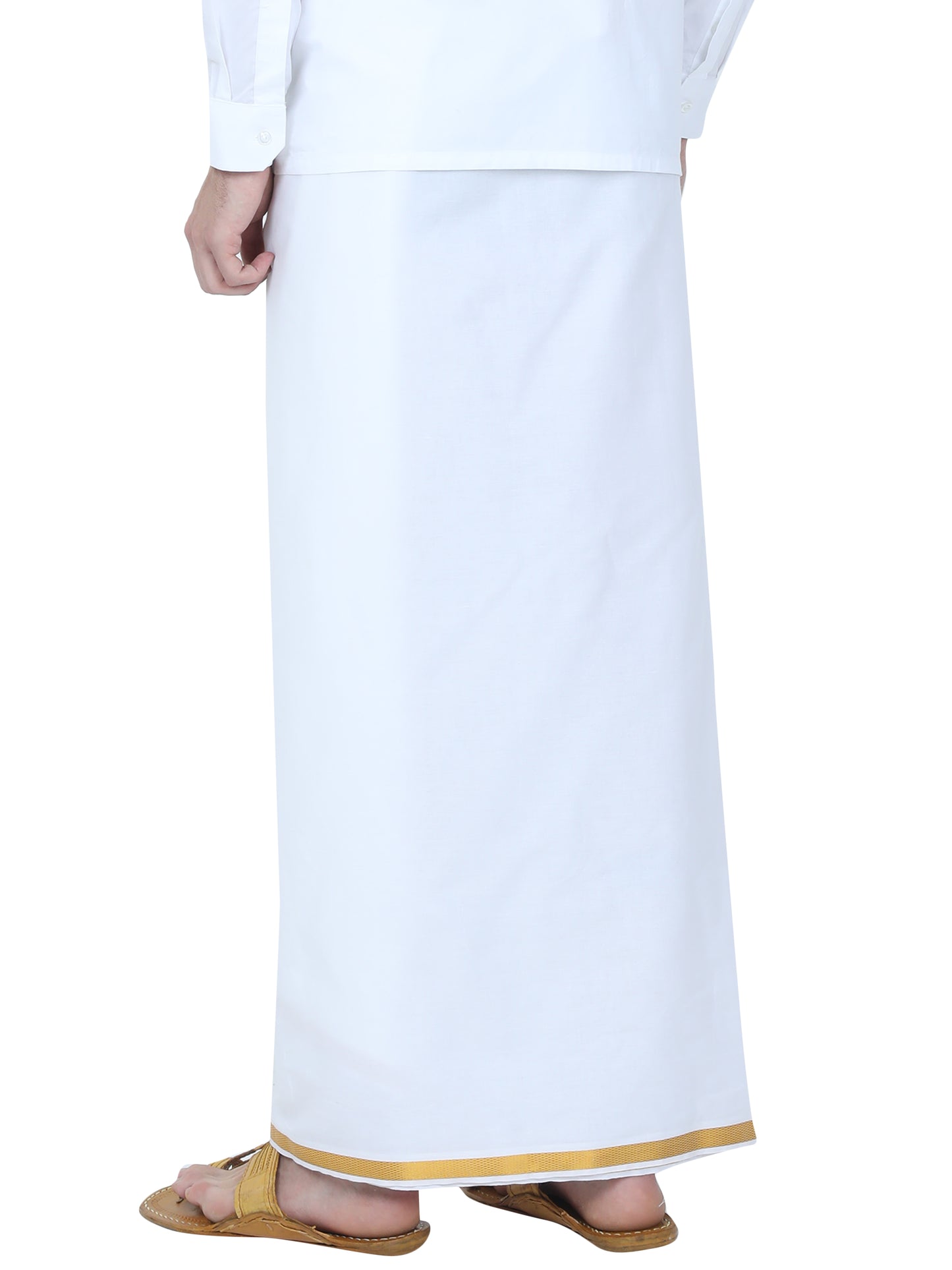 Richman White Dhoti With Gold Jari Border