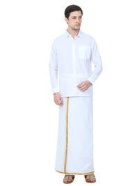 TEXAS WHITE SHIRT & GOLD DHOTI COMBO SET- FULL Sleeve (SHIRT & DHOTI)