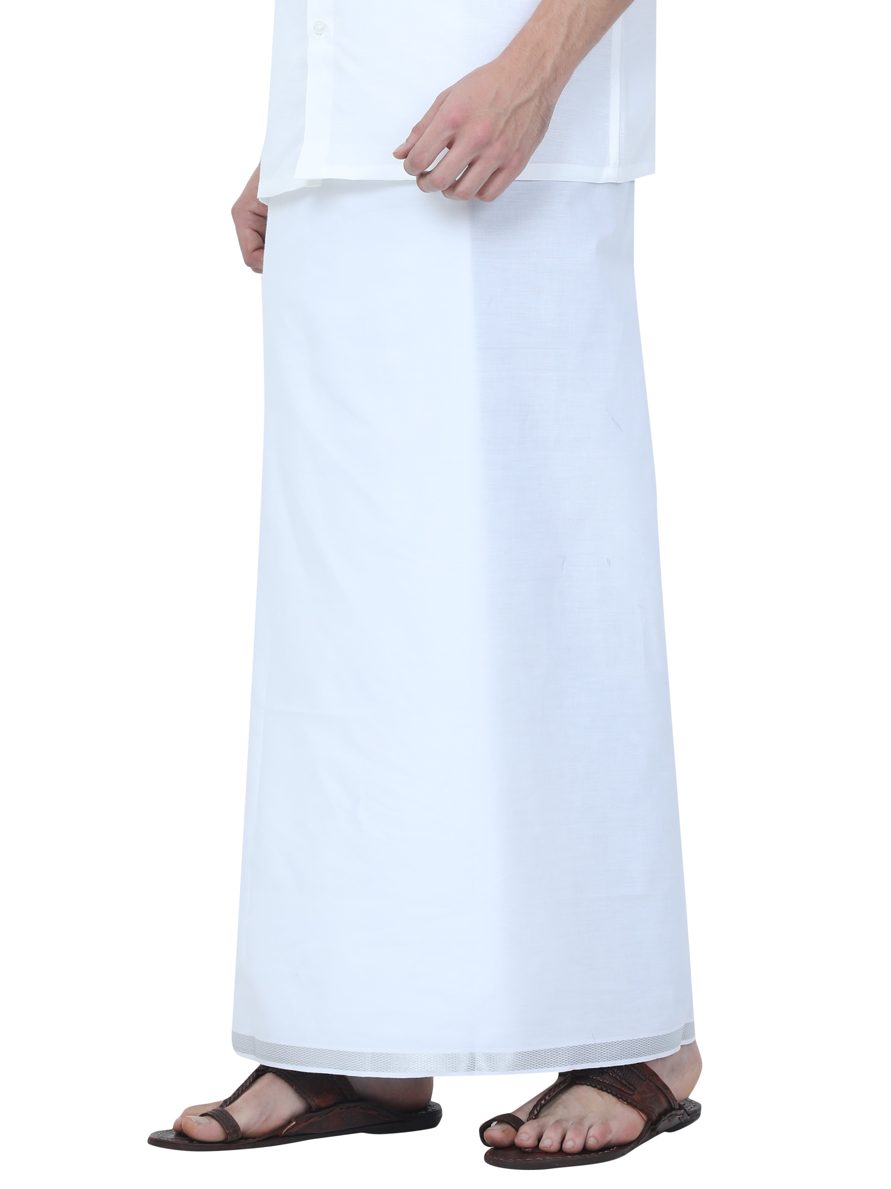 Reliance Silver Dhoti With White Jari Border