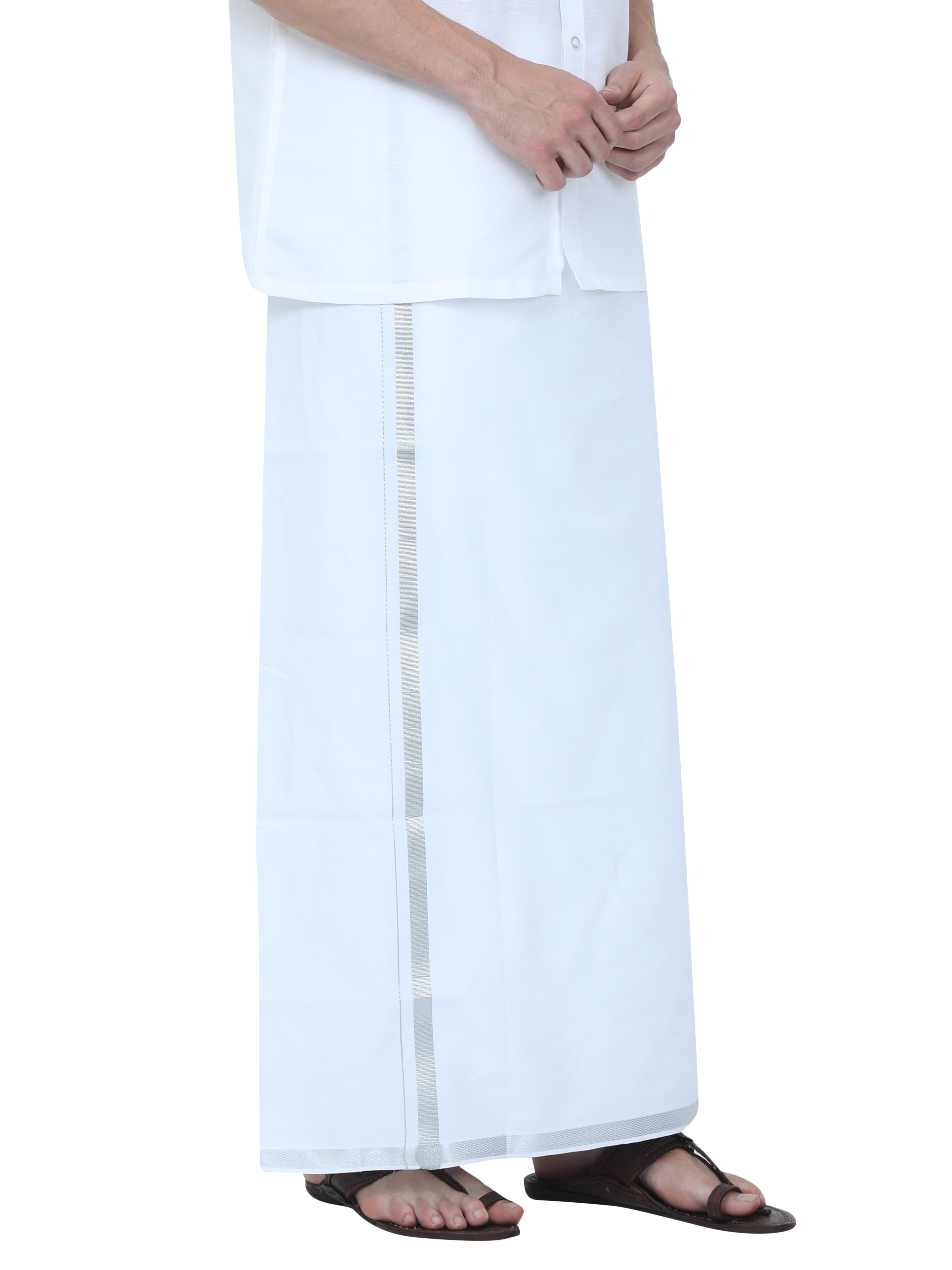 Reliance Silver Dhoti With White Jari Border