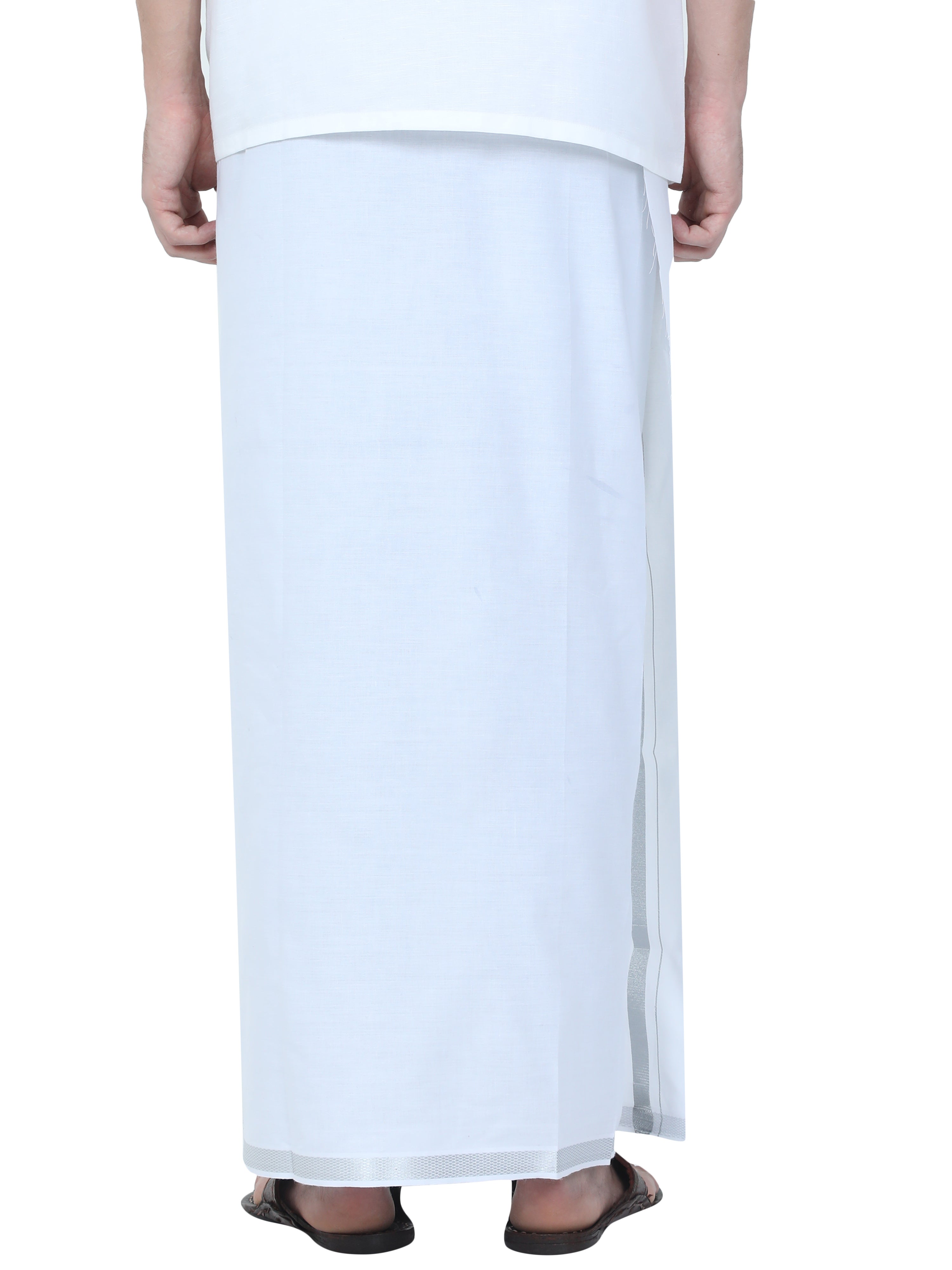 Classic White Dhoti With Silver Jari Border