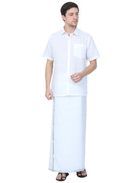 TEXAS WHITE SHIRT & SILVER DHOTI COMBO SET- Half Sleeve (SHIRT & DHOTI)