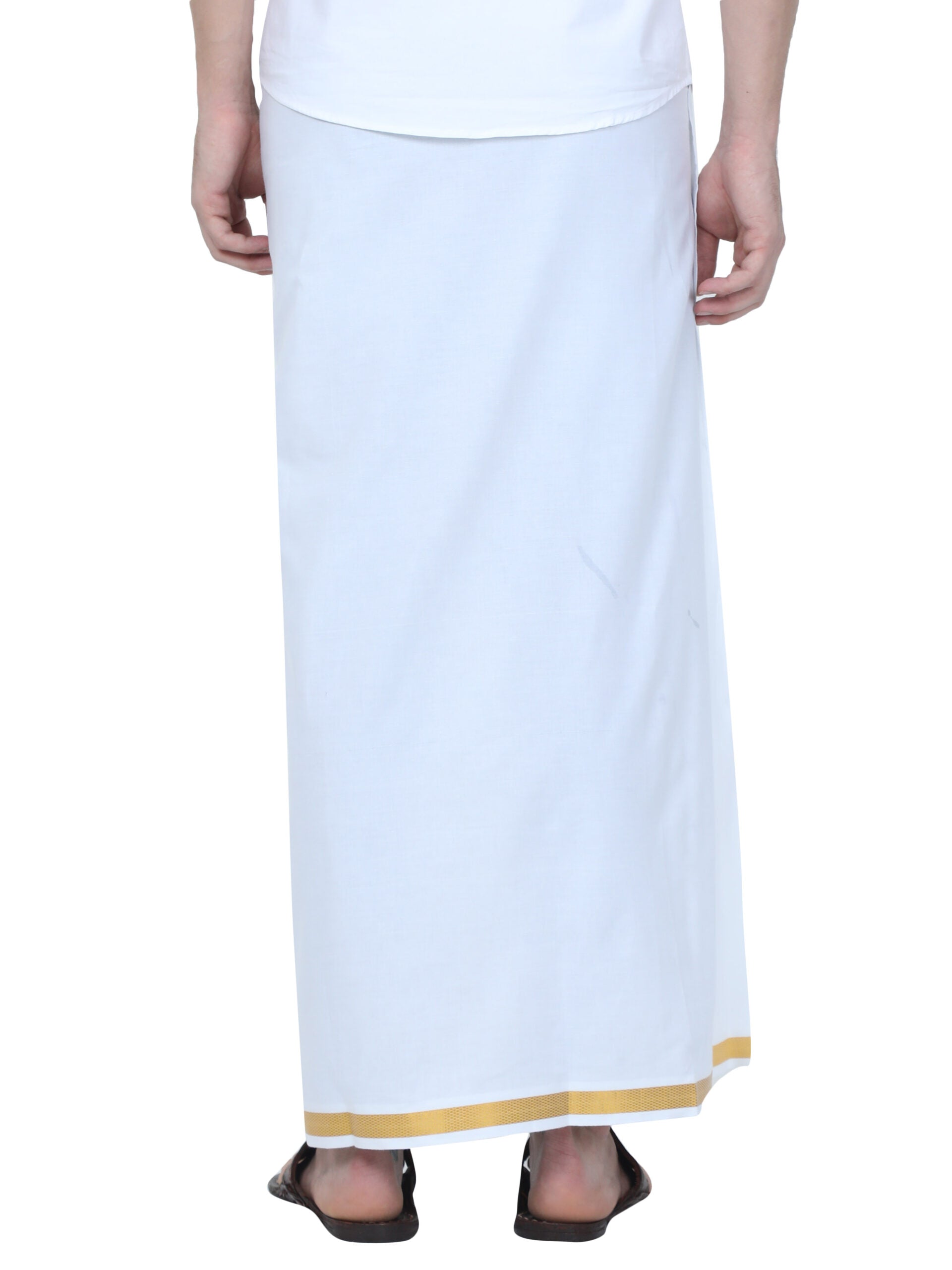 Classic White Velcro Dhoti With Gold Jari & Zip Pocket