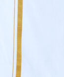 Classic White Velcro Dhoti With Gold Jari & Zip Pocket