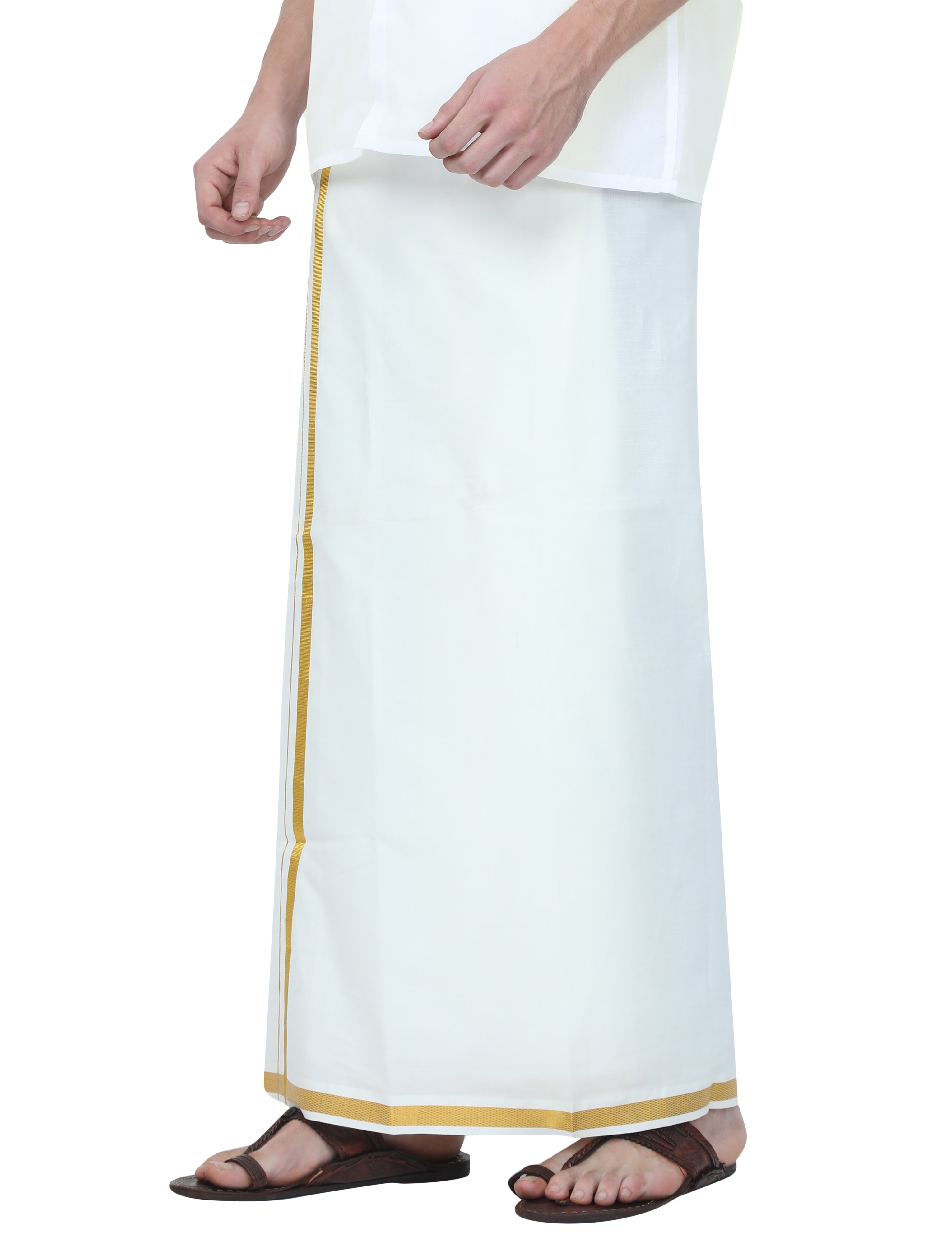 Reliance Cream Dhoti With Gold Jari Border