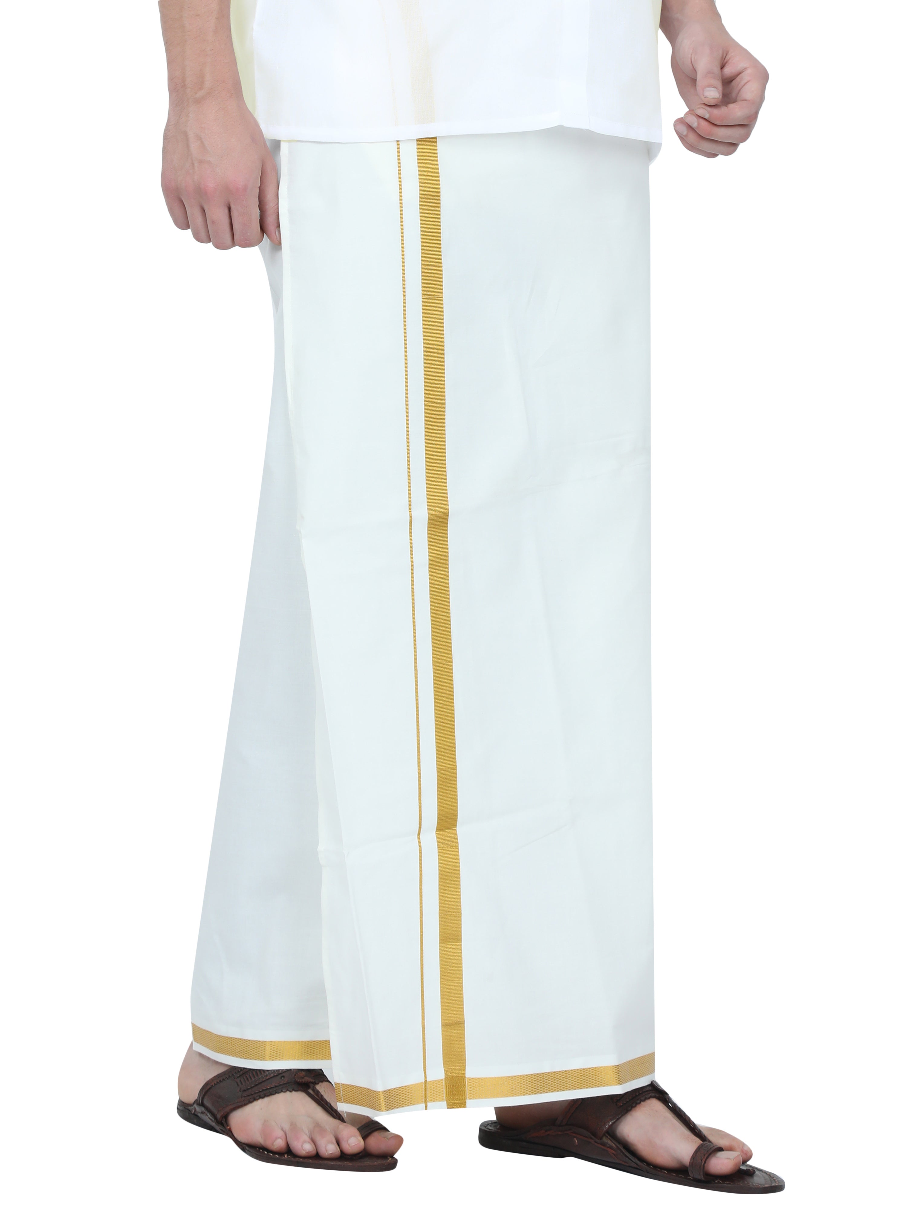 Reliance Cream Dhoti With Gold Jari Border