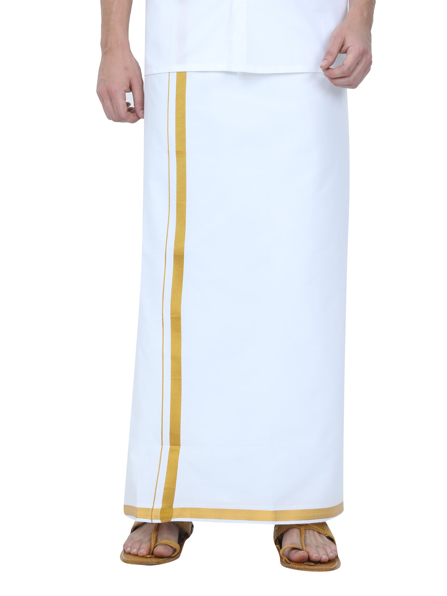 Reliance White Dhoti With Gold Jari Border