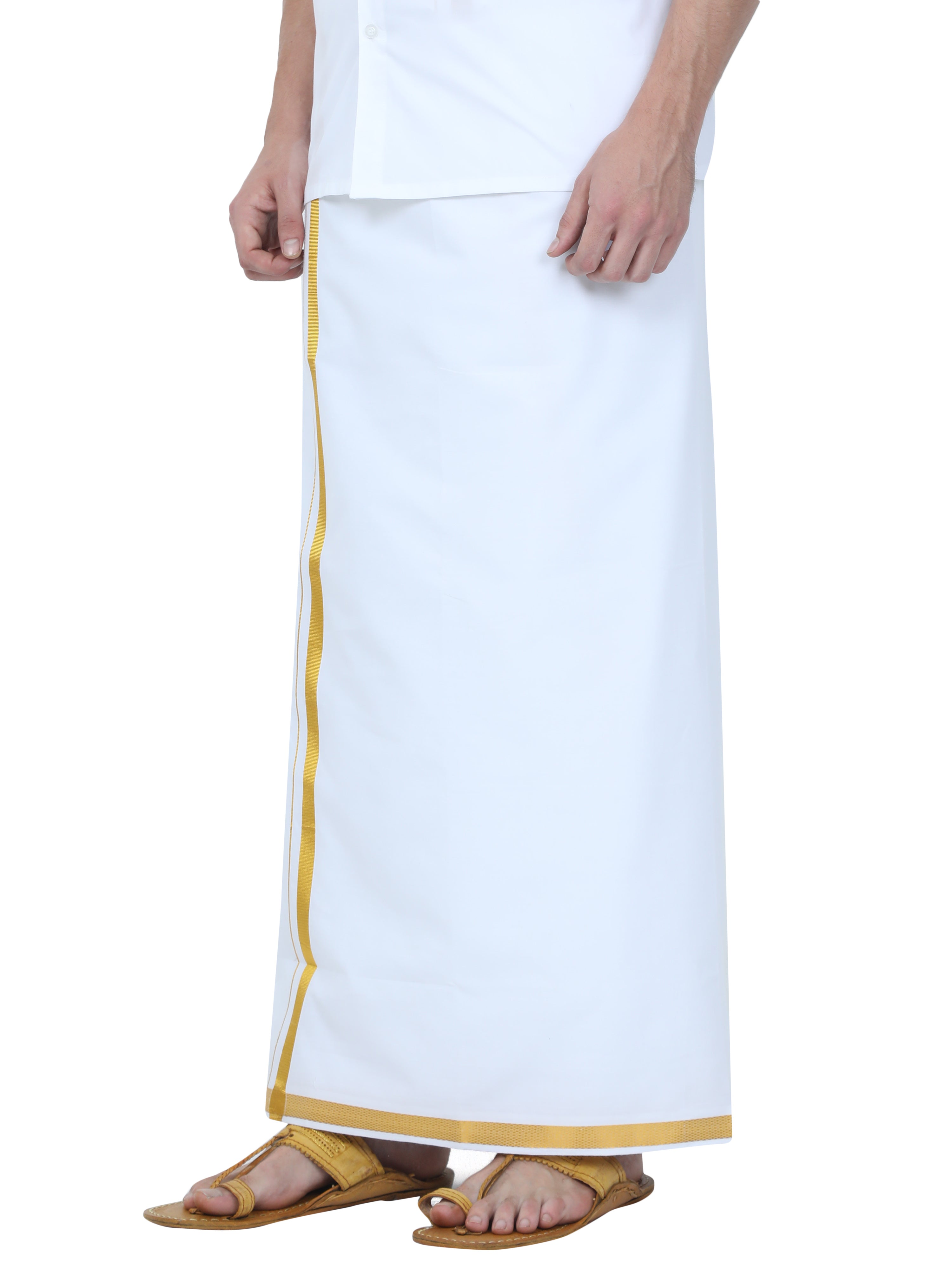 Reliance White Dhoti With Gold Jari Border