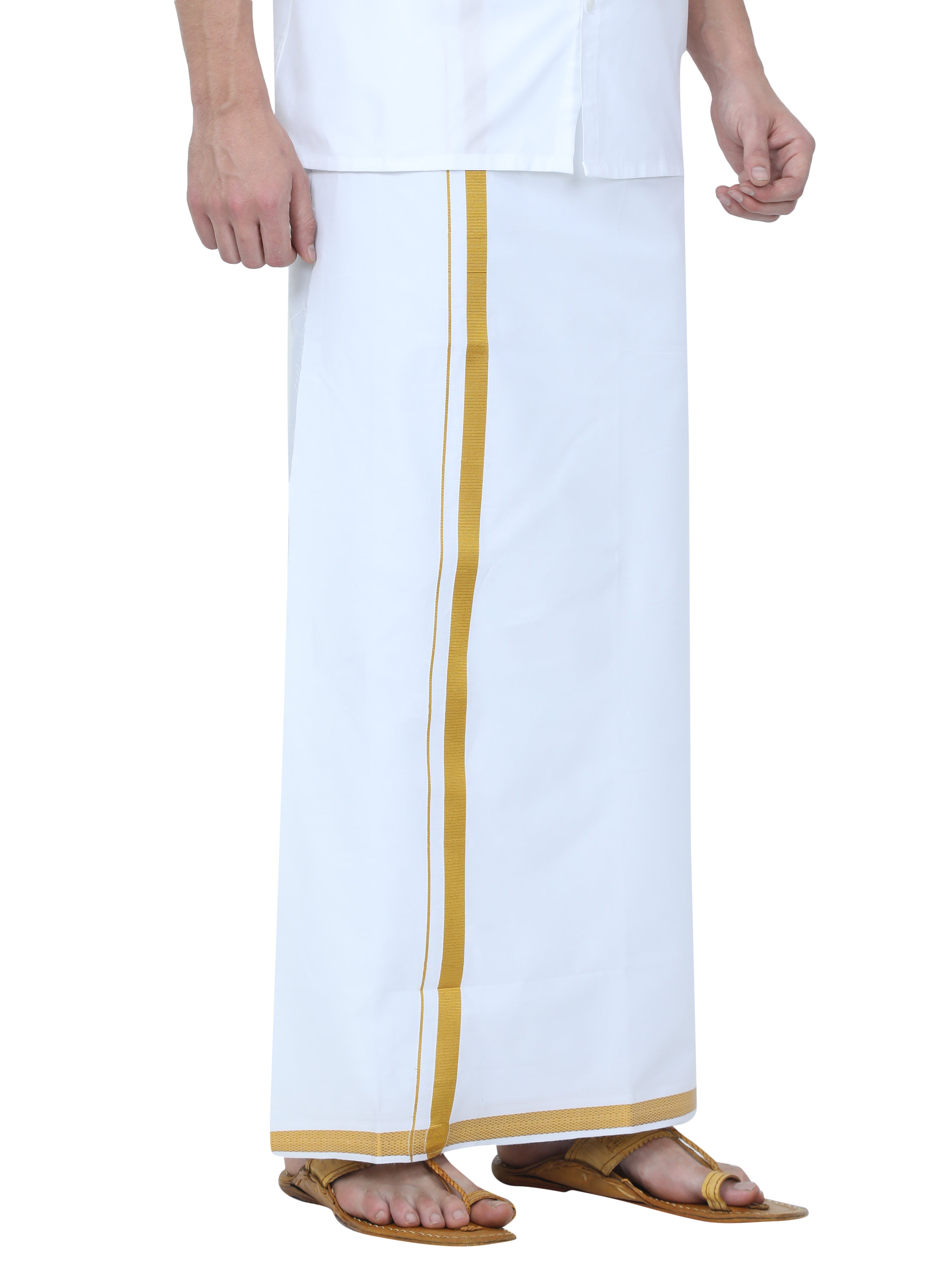 Reliance White Dhoti With Gold Jari Border