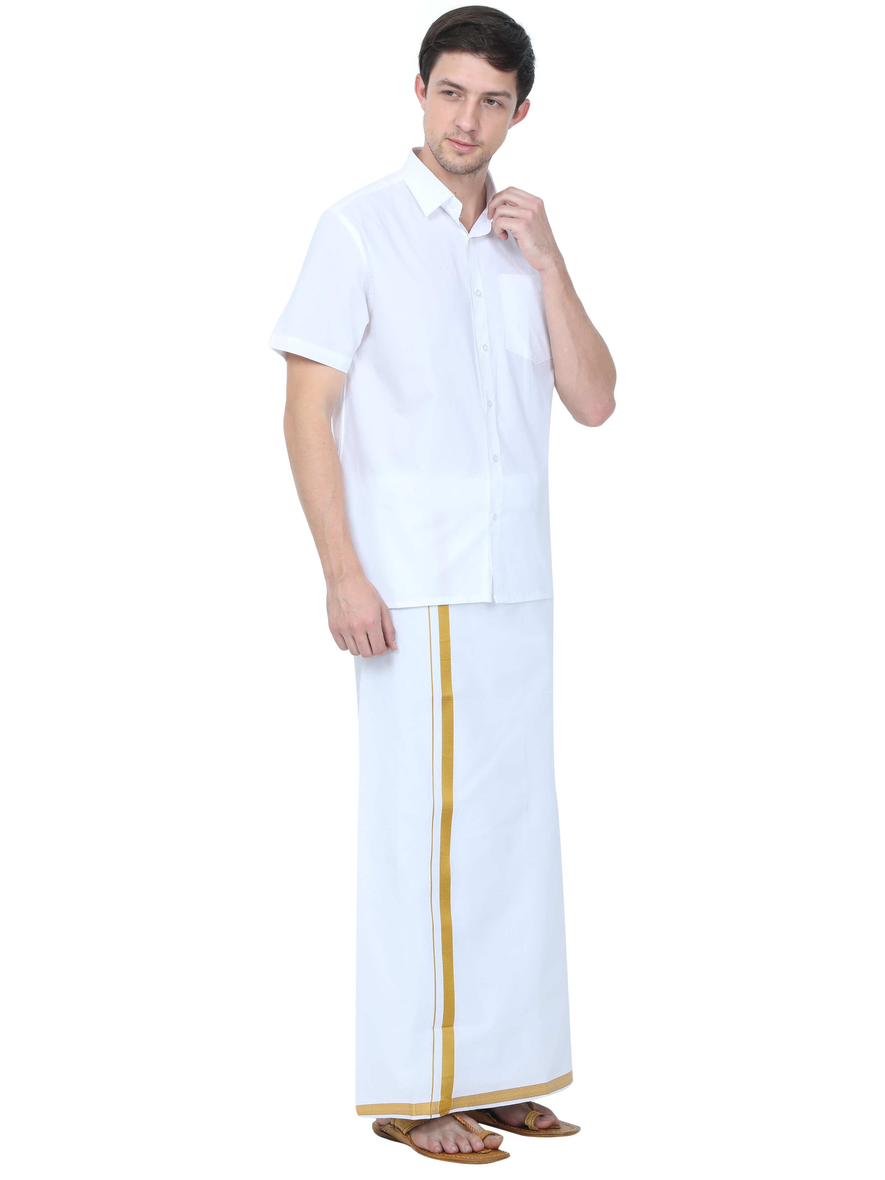 Reliance White Dhoti With Gold Jari Border