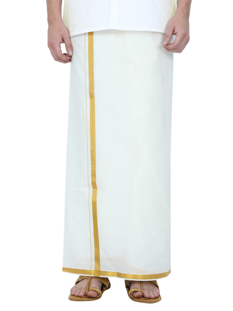 Classic Cream Velcro Dhoti With Gold Jari & Zip Pocket