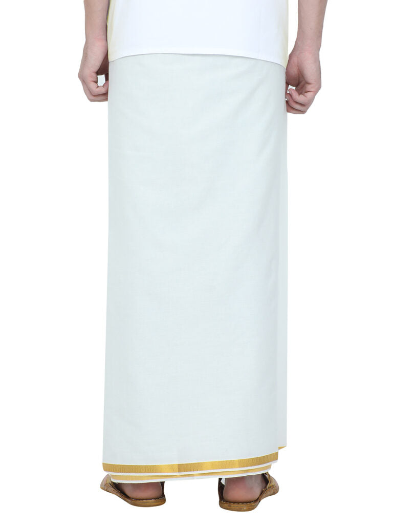 Classic Cream Velcro Dhoti With Gold Jari & Zip Pocket