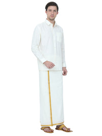 TEXAS CREAM SHIRT & GOLD DHOTI COMBO SET- Full Sleeve (SHIRT & DHOTI)